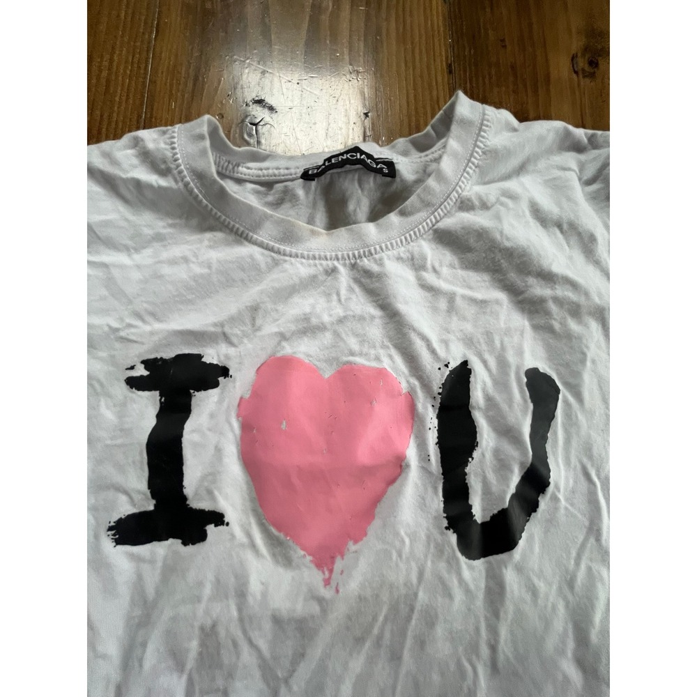 Balenciaga I Love U Graphic T-Shirt White Pink Heart Small Short Sleeve Tee - Picture 2 of 4